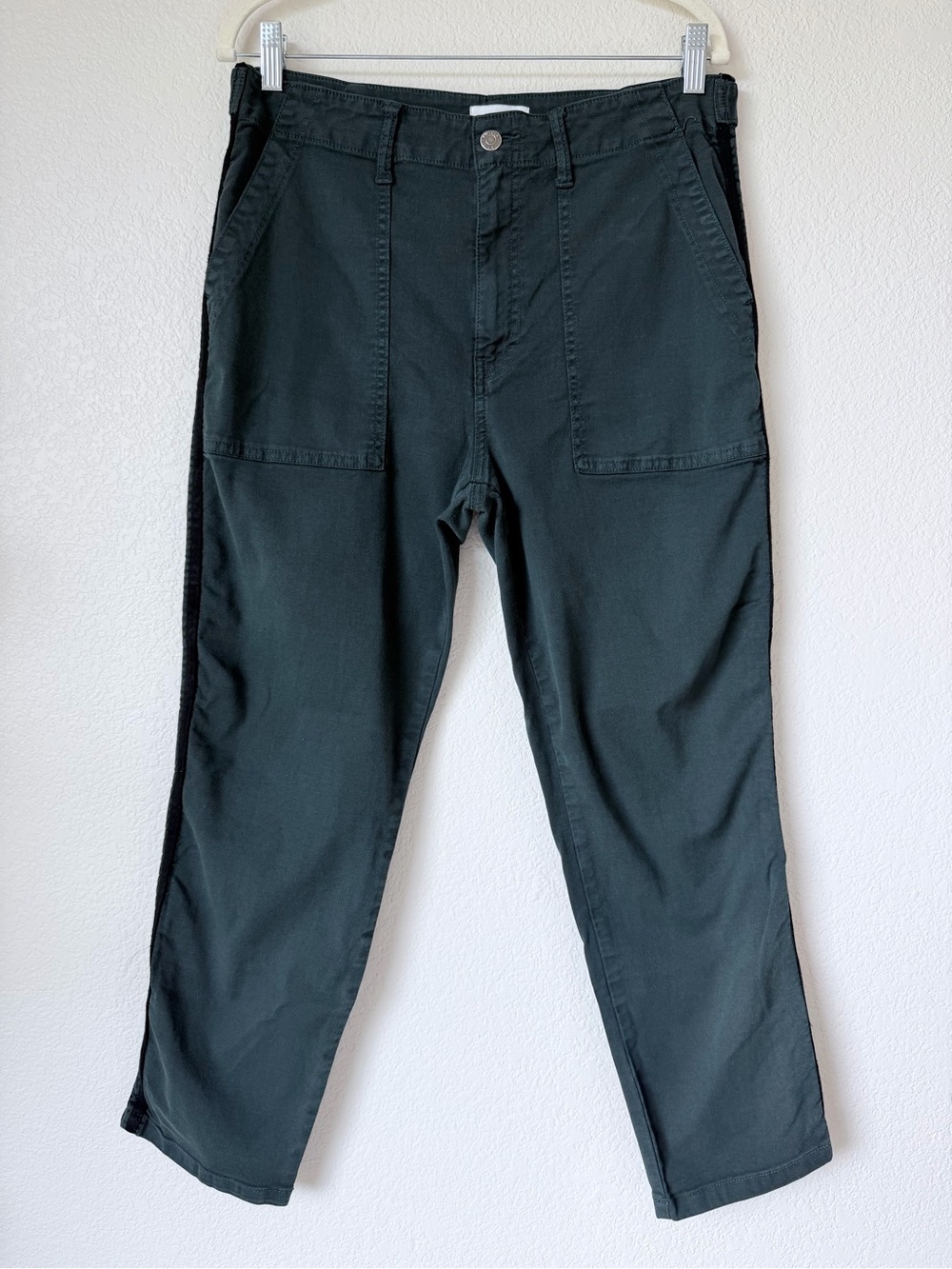 Pistola Green Utility Crop Pants 31 Black Side Stripe Stretch Ankle